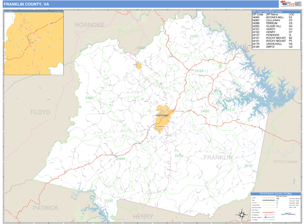 Franklin County, Virginia Zip Code Wall Map Market Maps (IDI)