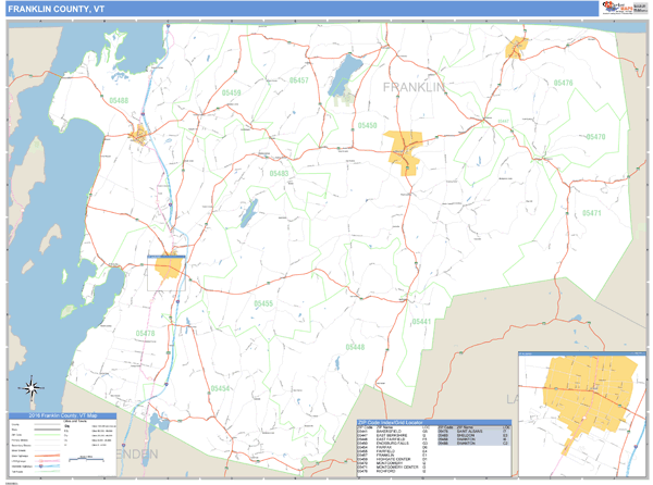 Franklin County, Vermont Zip Code Wall Map Market Maps (IDI)