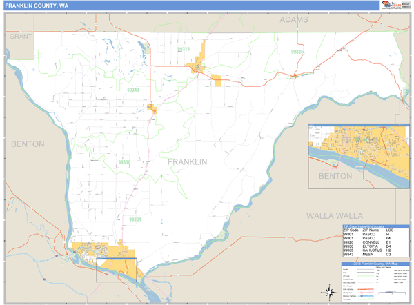 Franklin County, Washington Zip Code Wall Map Market Maps (IDI)