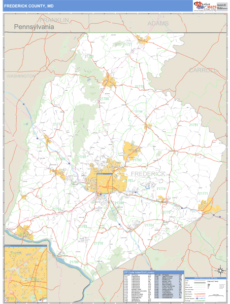 Frederick County, Maryland Zip Code Wall Map Market Maps (IDI)