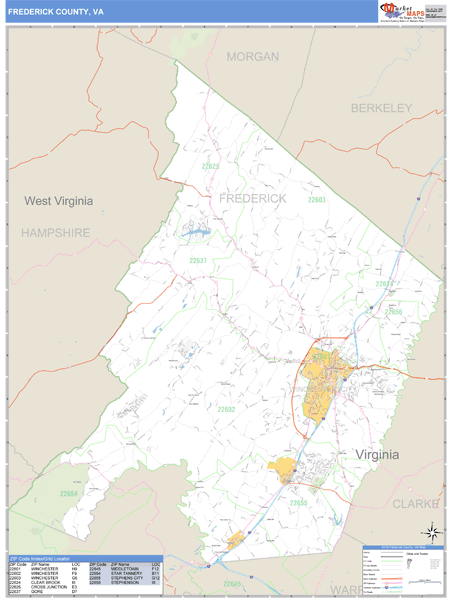 Frederick County, Virginia Zip Code Wall Map Market Maps (IDI)