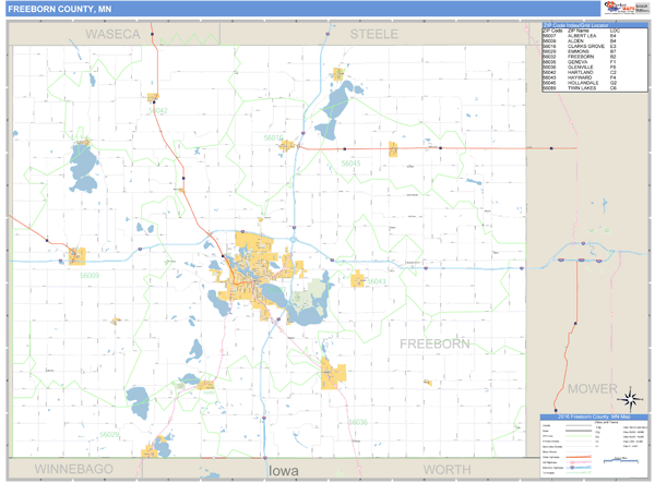 Freeborn County, Minnesota Zip Code Wall Map Market Maps (IDI)