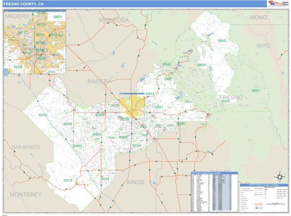 Fresno County, California Zip Code Wall Map Market Maps (IDI)
