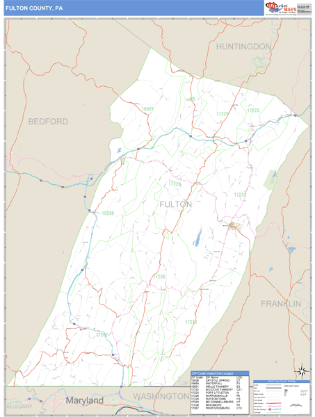 Fulton County, Pennsylvania Zip Code Wall Map Market Maps (IDI)