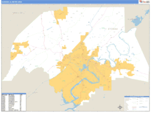Gadsden, Alabama Metro Area Wall Map