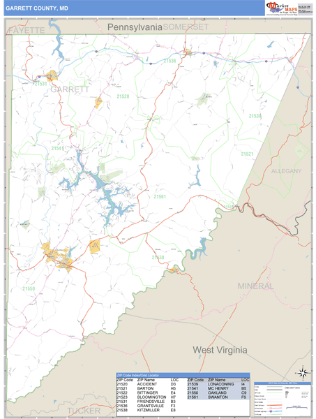 Garrett County, Maryland Zip Code Wall Map Market Maps (IDI)
