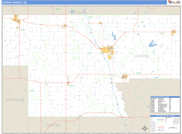 Garvin County, Oklahoma Zip Code Wall Map Market Maps (IDI)