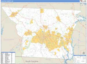 Gaston County, North Carolina Zip Code Wall Map