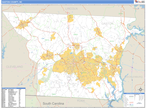 Gaston County, North Carolina Zip Code Wall Map Market Maps (IDI)
