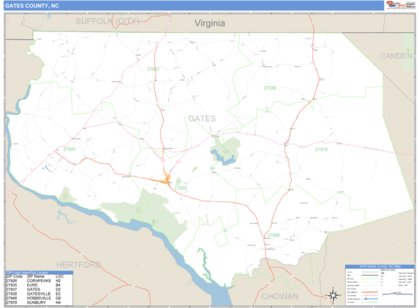 Gates County, North Carolina Zip Code Wall Map Market Maps (IDI)