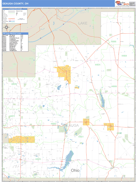 Geauga County, Ohio Zip Code Wall Map Market Maps (IDI)