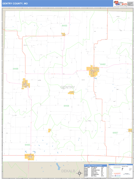 Gentry County, Missouri Zip Code Wall Map Market Maps (IDI)