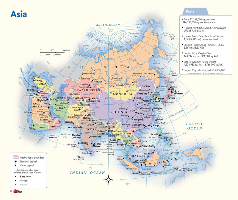 Asian Political Wall Map | Map Geek.com