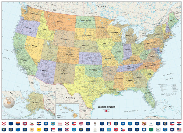 Classic USA Wall Map with Flags Maps.com