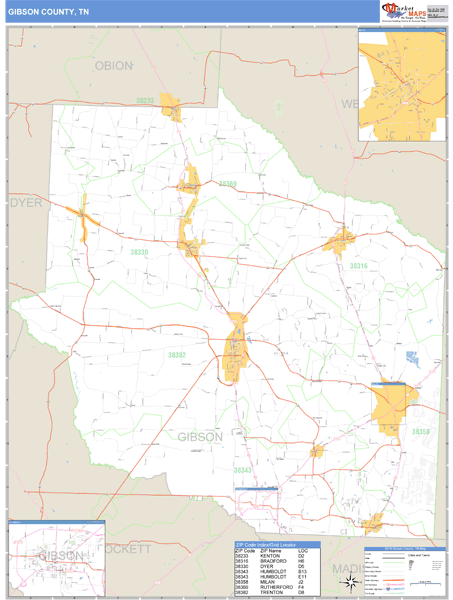 Gibson County, Tennessee Zip Code Wall Map Market Maps (IDI)