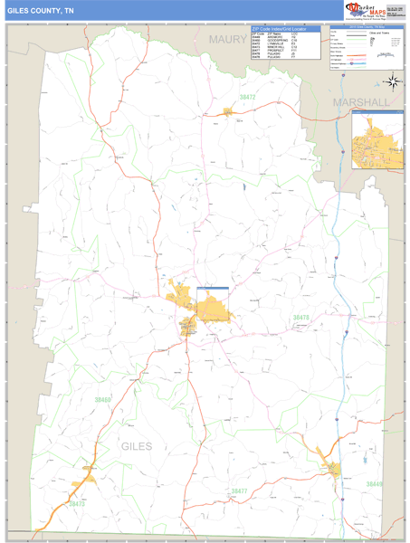 Giles County, Tennessee Zip Code Wall Map Market Maps (IDI)