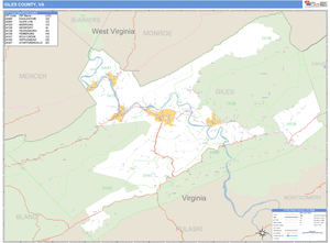 Giles County, Virginia Zip Code Wall Map
