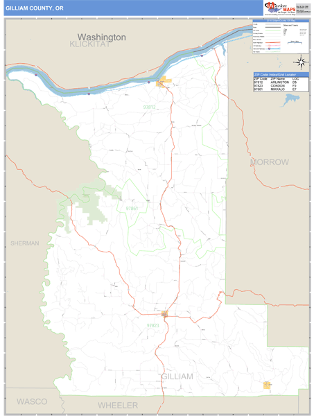 Gilliam County, Oregon Zip Code Wall Map Market Maps (IDI)