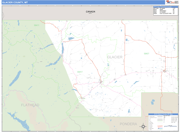 Glacier County, Montana Zip Code Wall Map Market Maps (IDI)