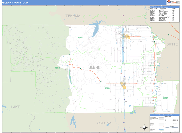 Glenn County, California Zip Code Wall Map Market Maps (IDI)