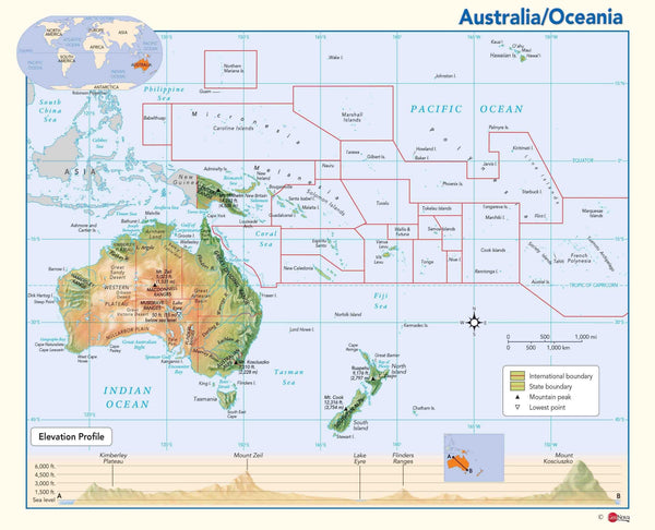 Australia & Oceania Physical Wall Map Maps.com