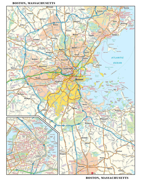 Boston Layout Boston Metro Wall Map | Map Geek.com