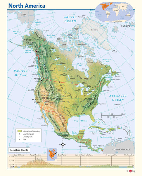 North America Physical Wall Map by GeoNova Maps.com