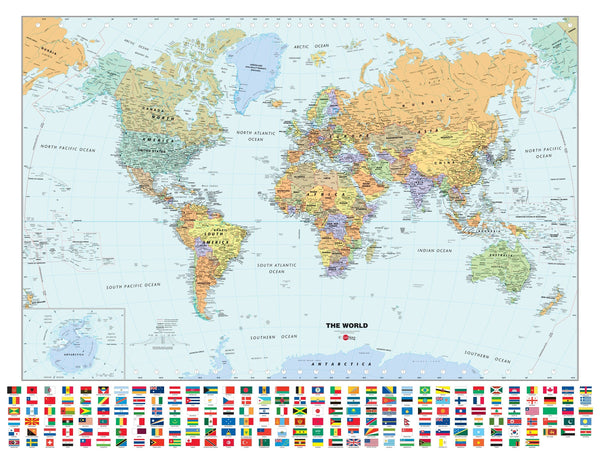 Classic World Wall Map with Flags Maps.com