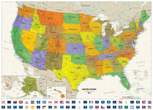Contemporary USA Wall Map with Flags
