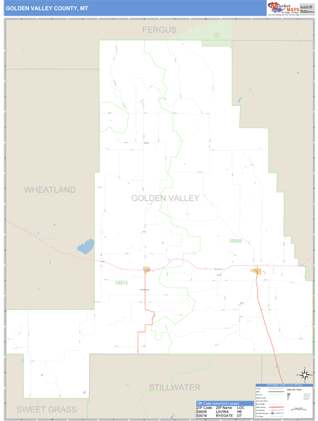Golden Valley County, Montana Zip Code Wall Map Market Maps (IDI)