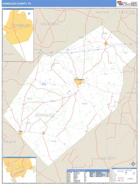 Gonzales County, Texas Zip Code Wall Map Market Maps (IDI)