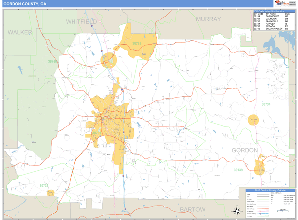 Gordon County, Georgia Zip Code Wall Map Market Maps (IDI)