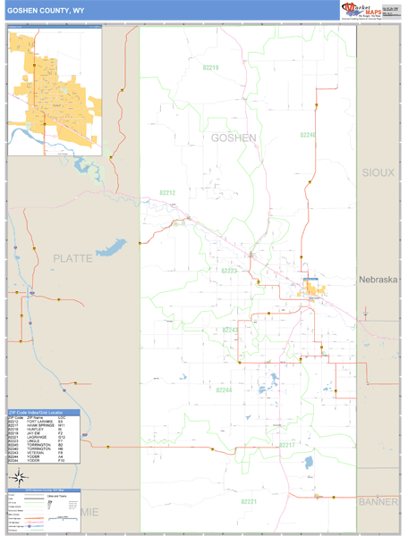 Goshen County, Wyoming Zip Code Wall Map Market Maps (IDI)