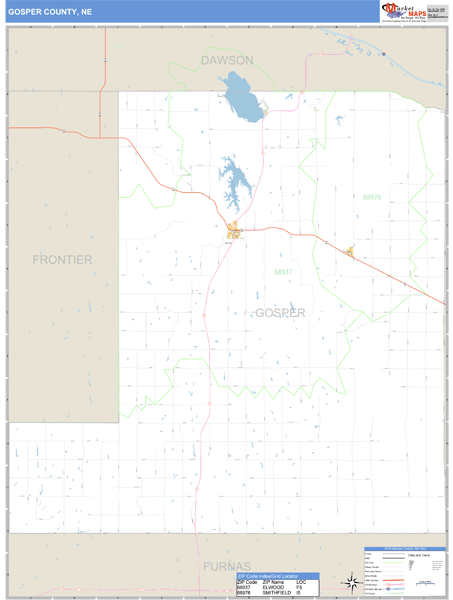 Gosper County, Nebraska Zip Code Wall Map Market Maps (IDI)