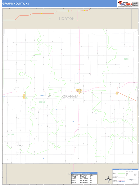 Graham County, Kansas Zip Code Wall Map Market Maps (IDI)