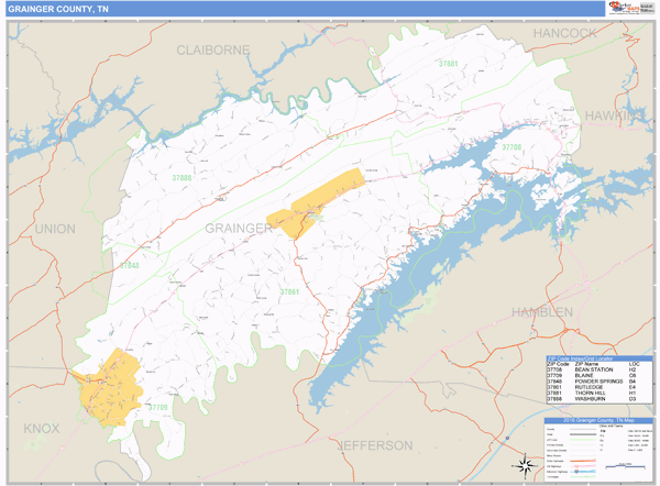 Grainger County, Tennessee Zip Code Wall Map | Map Geek.com