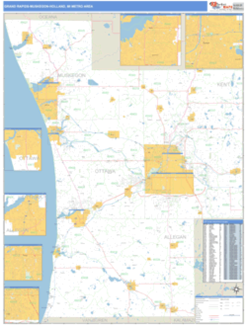 Grand Rapids-Muskegon-Holland, Michigan Metro Area Wall Map Market Maps (IDI)