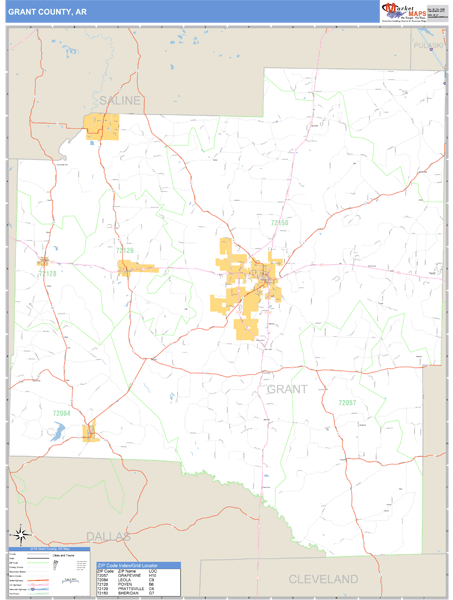 Grant County, Arkansas Zip Code Wall Map Market Maps (IDI)