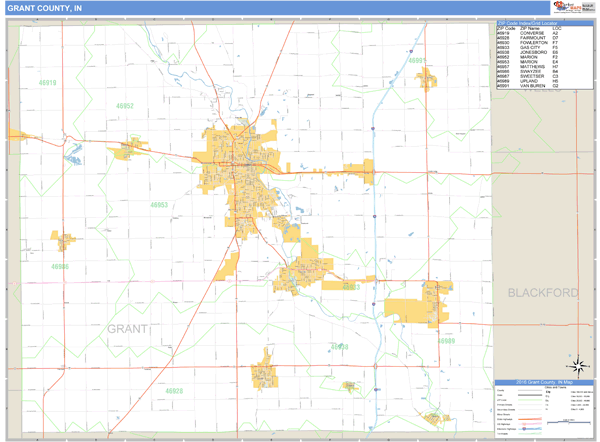 Grant County, Indiana Zip Code Wall Map Market Maps (IDI)