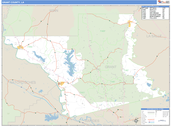 Grant County, Louisiana Zip Code Wall Map Market Maps (IDI)