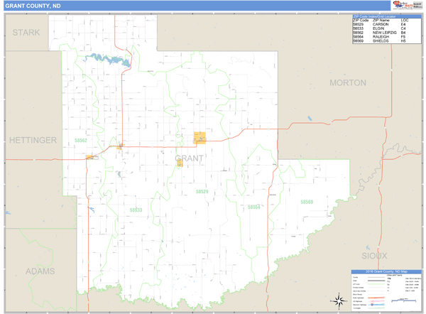 Grant County, North Dakota Zip Code Wall Map Market Maps (IDI)