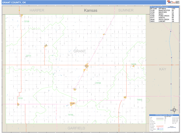 Grant County, Oklahoma Zip Code Wall Map Market Maps (IDI)