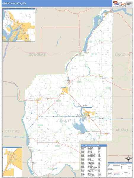 Grant County, Washington Zip Code Wall Map Market Maps (IDI)