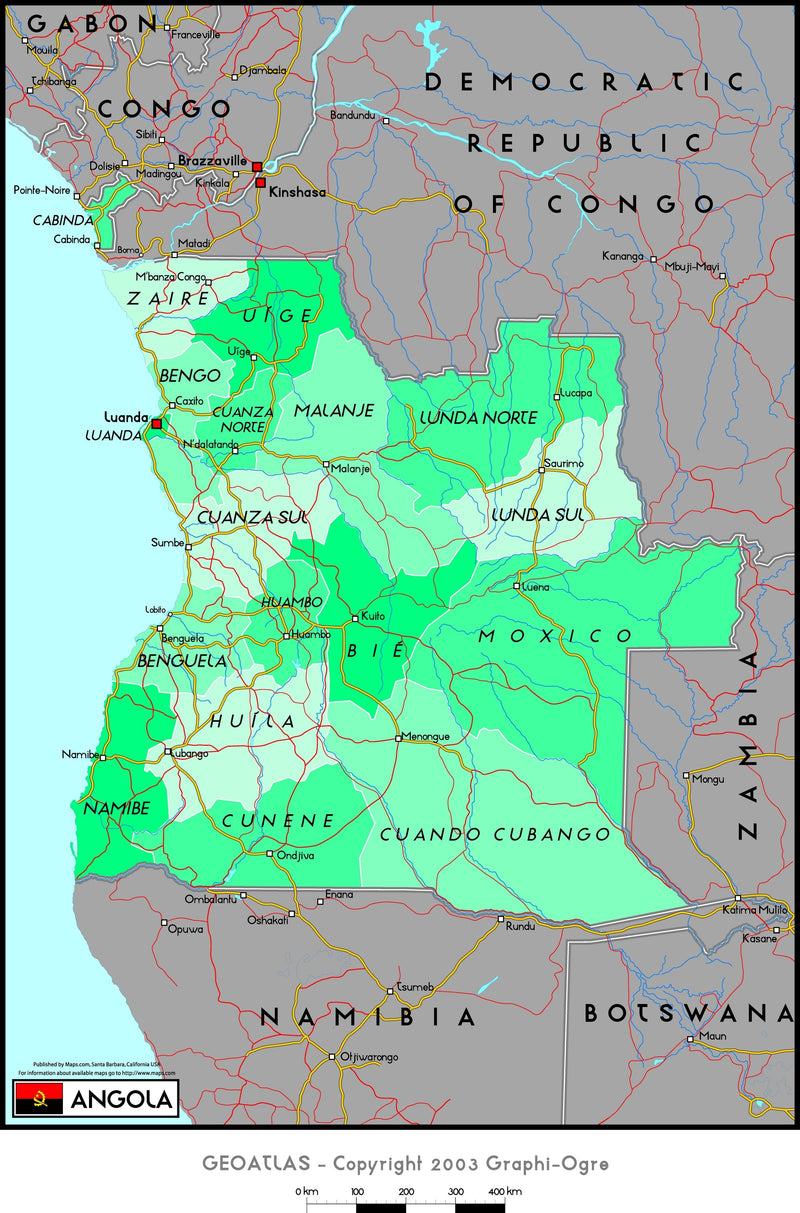 Angola Political Wall Map Maps.com