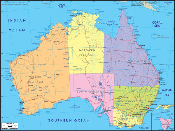Australia Political Wall Map Maps.com