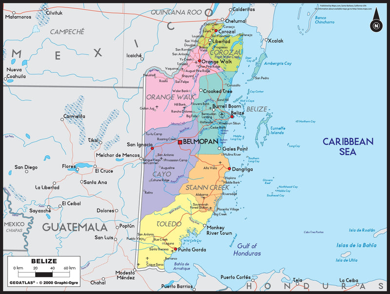 Belize Political Wall Map Maps.com