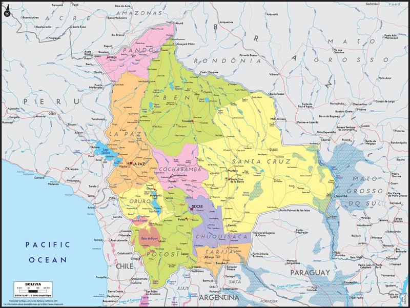 Bolivia Political Wall Map Maps.com