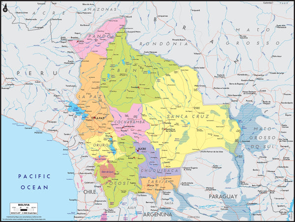 Bolivia Political Wall Map Maps.com