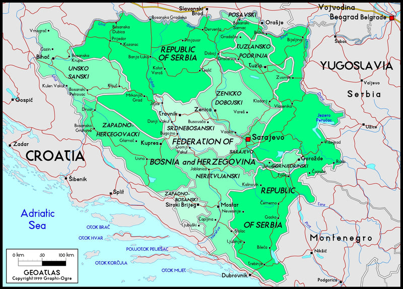 Bosnia Political Wall Map Maps.com