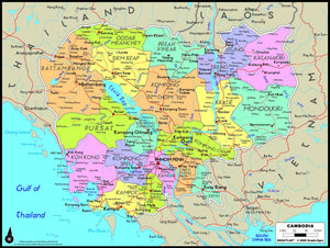 Cambodia Political Wall Map
